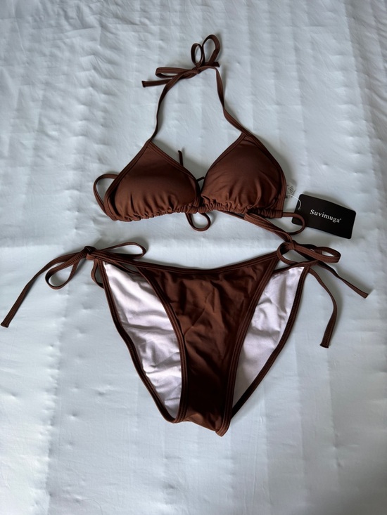 Other - Brown Ruched String Bikini Top and Bottom Adjustable Size M NWT
